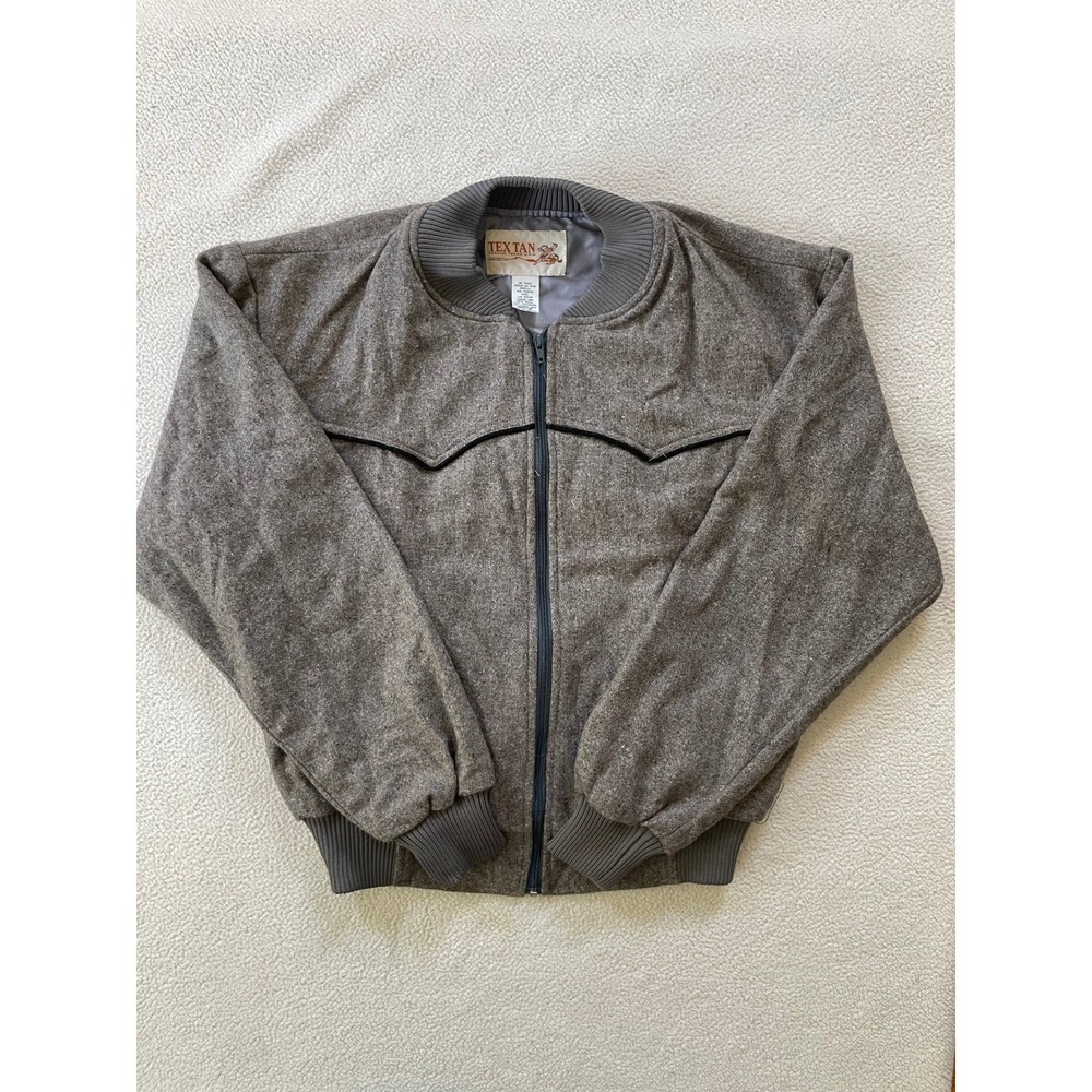 Tex Tan Mens Medium Bomber Jacket Brown Virgin Wool Western Yoke Vintage 80s